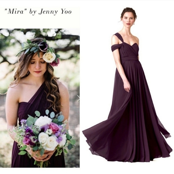 Jenny Yoo Mira Pleated Convertible Gown Bridesmaid Dress Black Currant 12 NWT - Picture 9 of 15